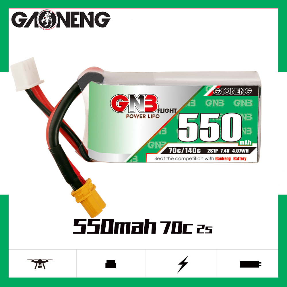 4PCS - GAONENG GNB 2S 7.4V 550mAh 70C XT30 LiPo Battery