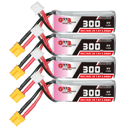 4PCS - GAONENG GNB LiHV 2S 7.6V 300mAh 80C XT30 LiPo Battery