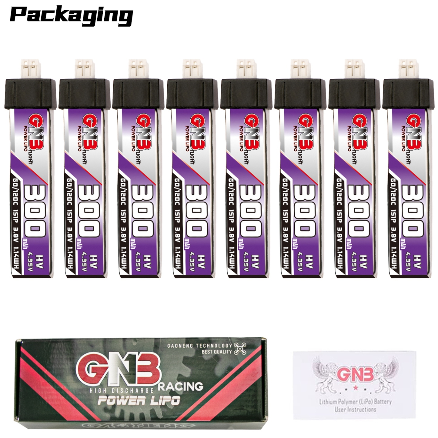 GAONENG GNB LiHV 1S 3.8V 300mAh 60C PH2.0 Plastic Head LiPo Battery