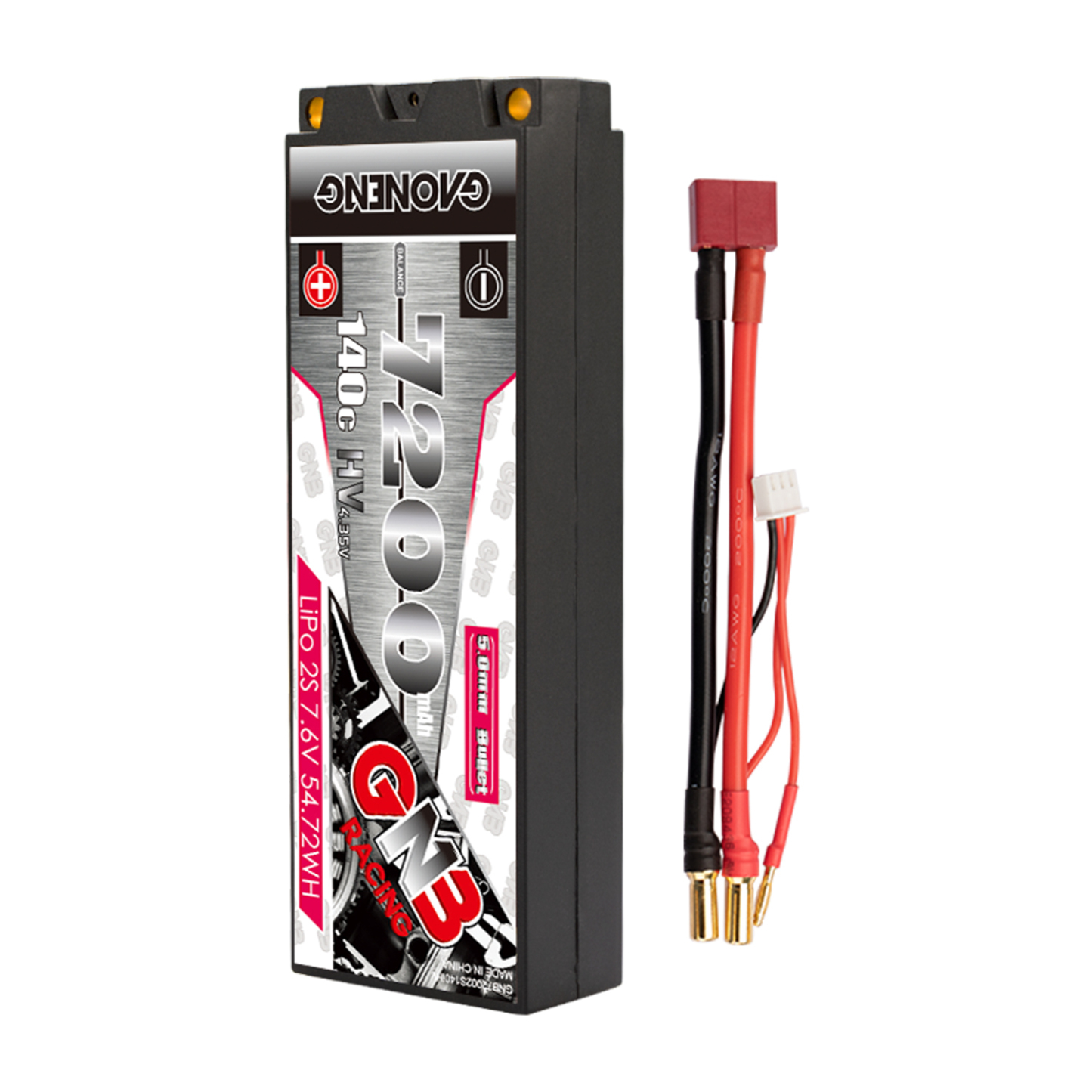 GAONENG GNB LiHV 2S 7.6V 7200mAh 140C 5mm Hard Case LCG LiPo Battery