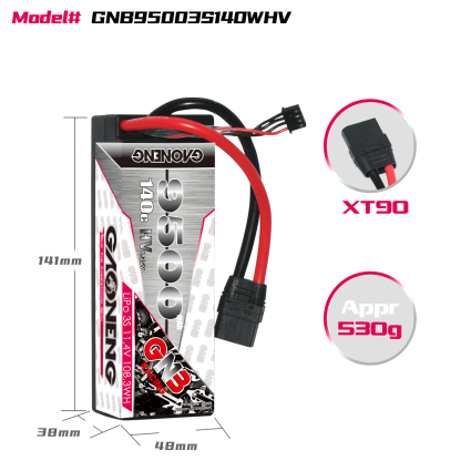 1PC - GAONENG GNB LiHV 3S 11.4V 9500mAh 140C Cabled Hard Case LiPo Battery XT90