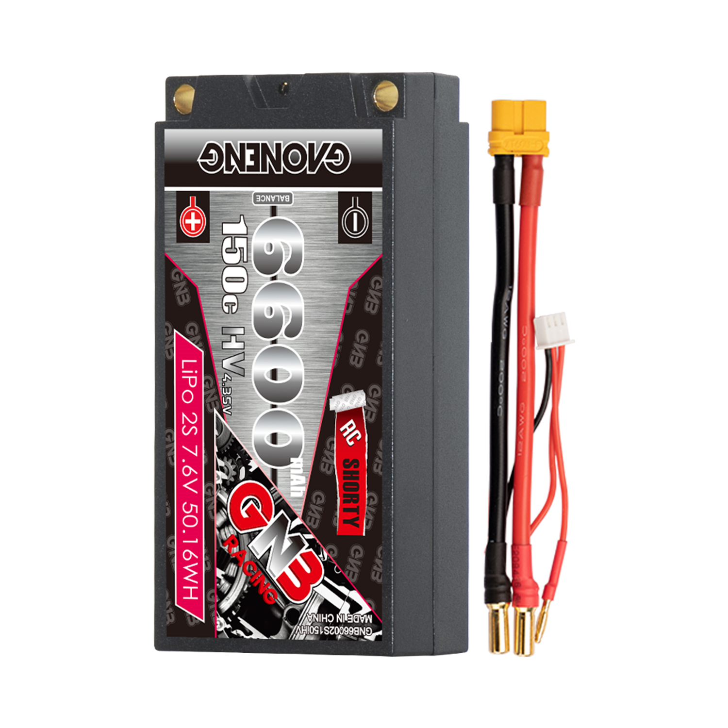 GAONENG GNB LiHV 2S 7.6V 6600mAh 150C Shorty Pack 5mm Bullet Hard Case LiPo Battery