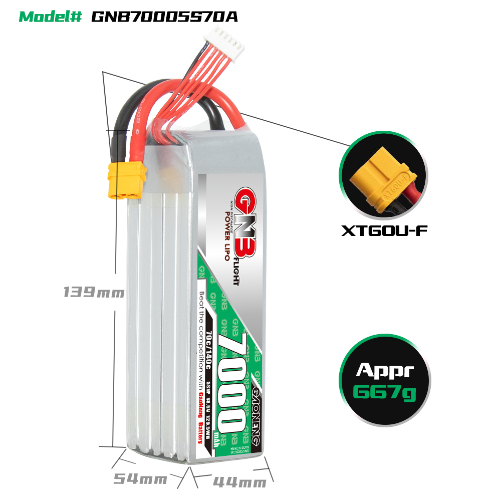 GAONENG GNB 5S 18.5V 7000mAh 70C LiPo Battery XT60