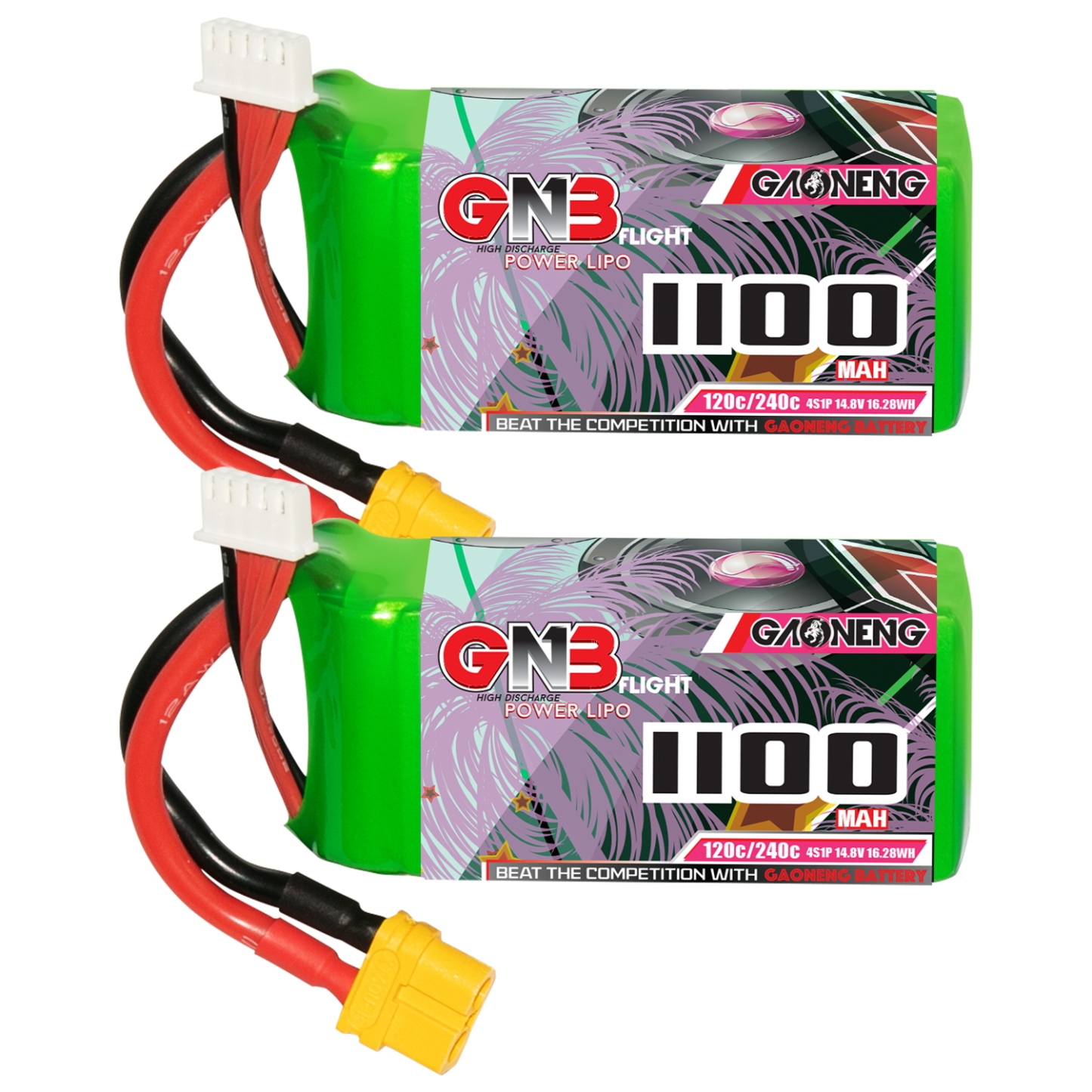 2PCS - GAONENG GNB 4S 14.8V 1100mAh 120C XT60 LiPo Battery