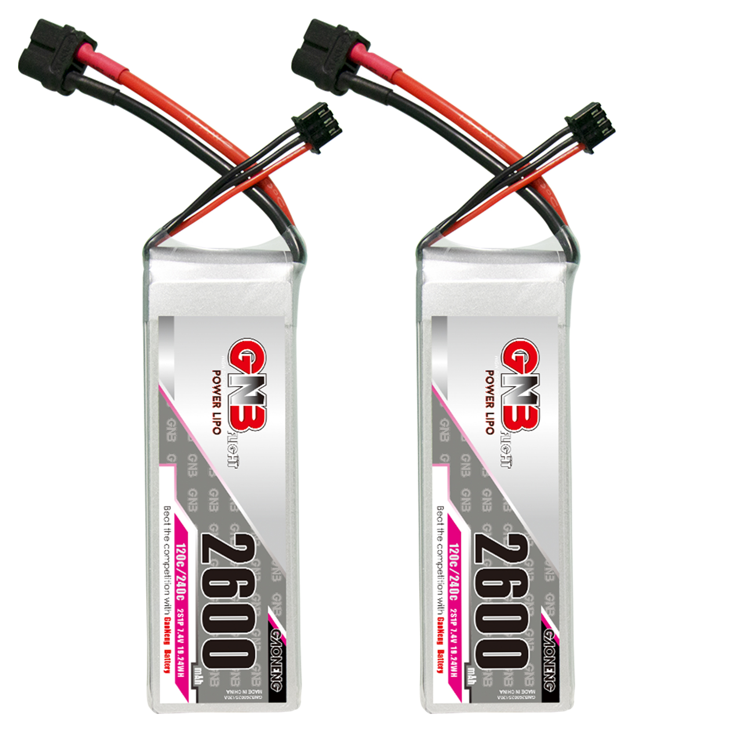 2PCS - GAONENG GNB 2S 7.4V 2600mAh 120C LiPo Battery XT60 Connector