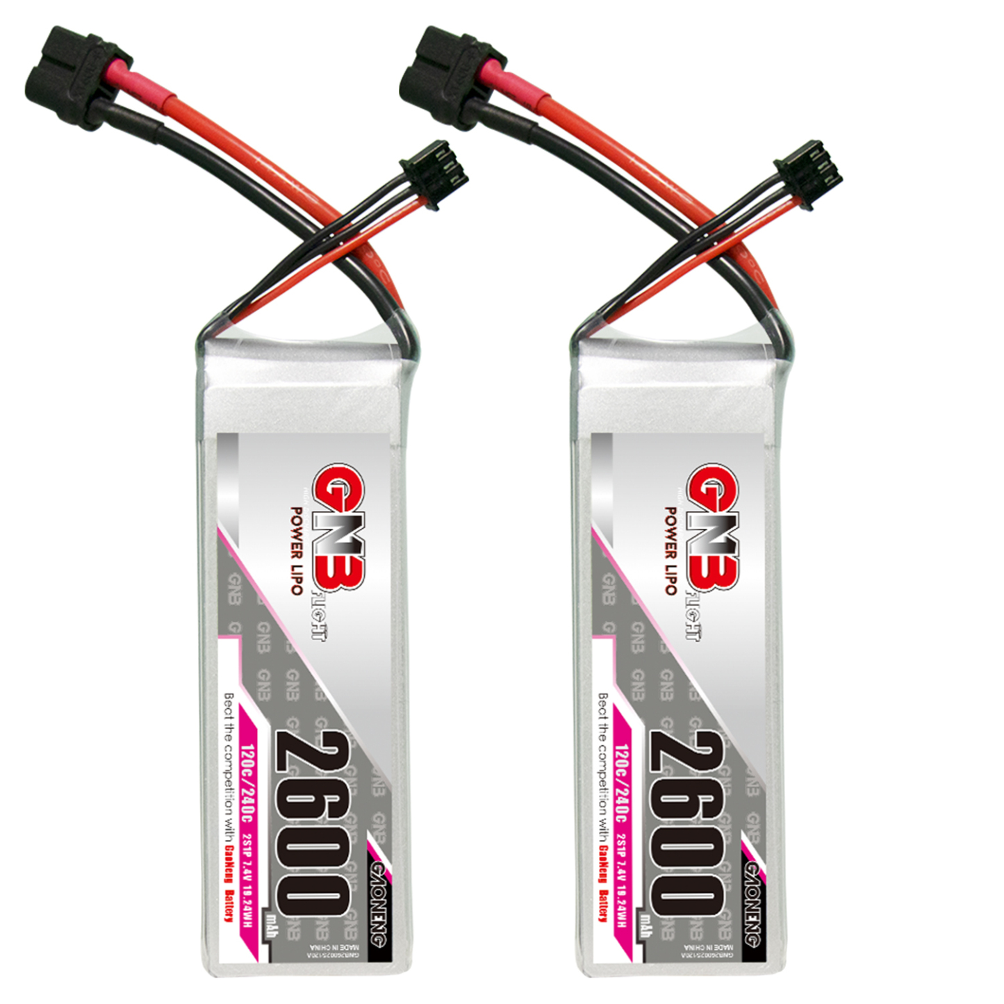 2PCS - GAONENG GNB 2S 7.4V 2600mAh 120C LiPo Battery XT60 Connector