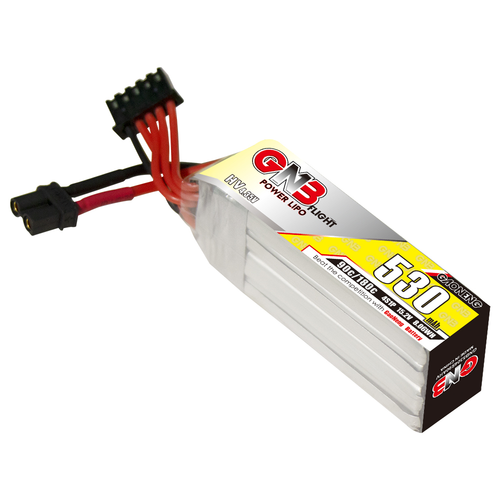 2PCS - GAONENG GNB 4S 15.2V 530mAh 90C XT30 LiPo Battery Long Type