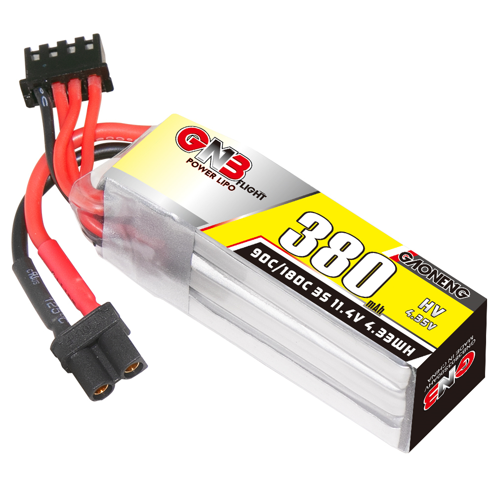 2PCS - GAONENG GNB LiHV 3S 11.4V 380mAh 90C XT30 LiPo Battery