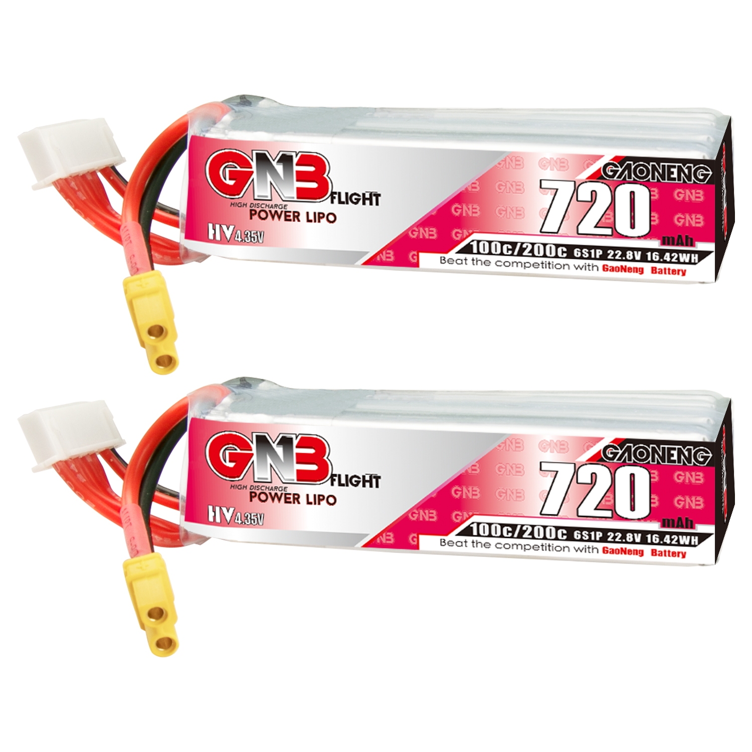 2PCS - GAONENG GNB LiHV 6S 22.8V 720mAh 100C XT30 LiPo Battery Long Type