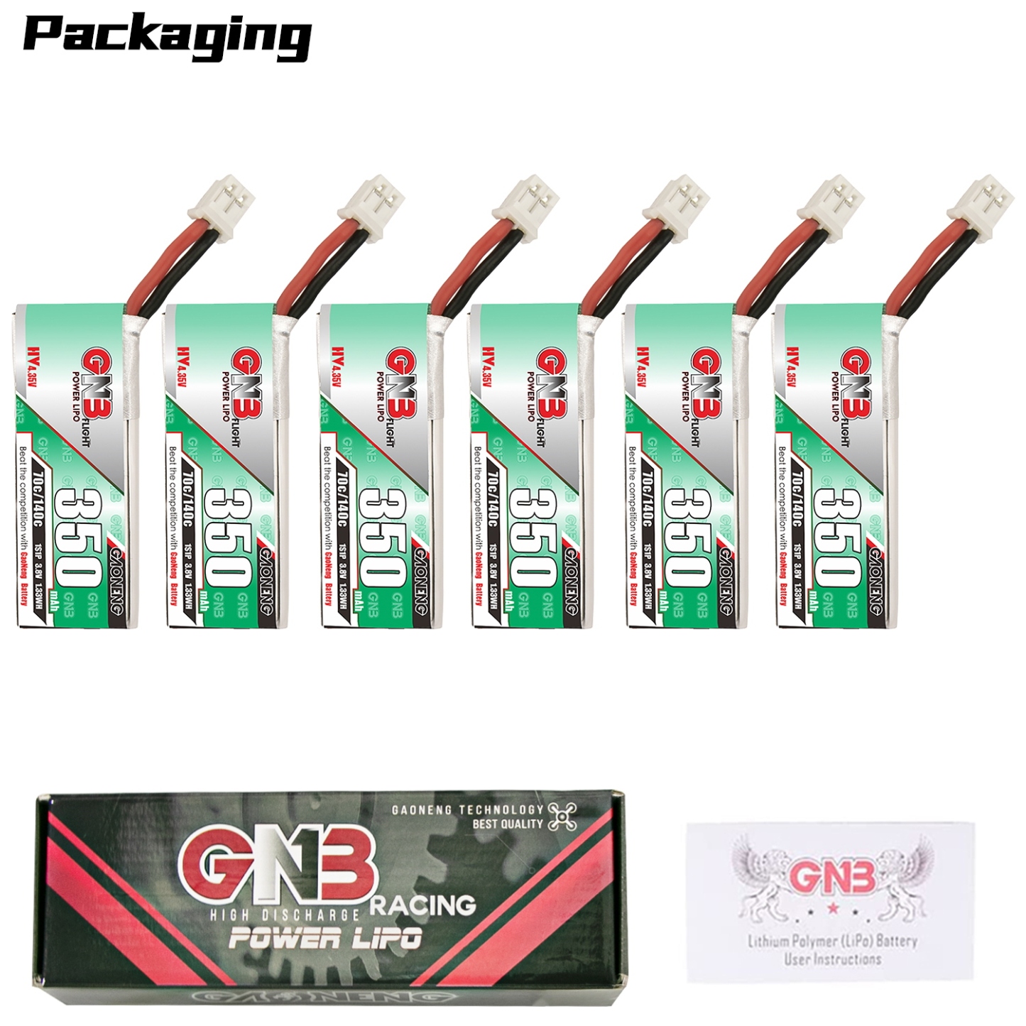 GAONENG GNB LiHV 1S 3.8V 350mAh 70C PH2.0 Cabled LiPo Battery