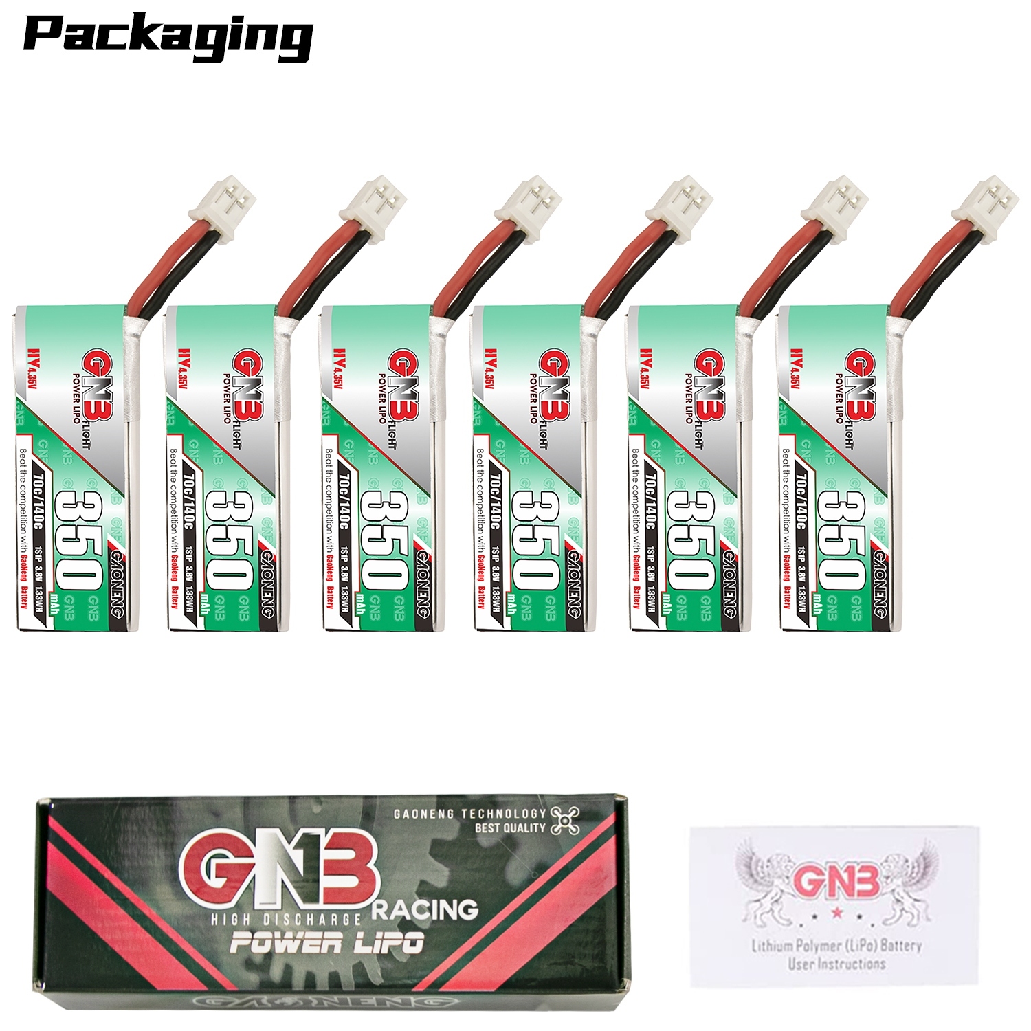 GAONENG GNB LiHV 1S 3.8V 350mAh 70C PH2.0 Cabled LiPo Battery