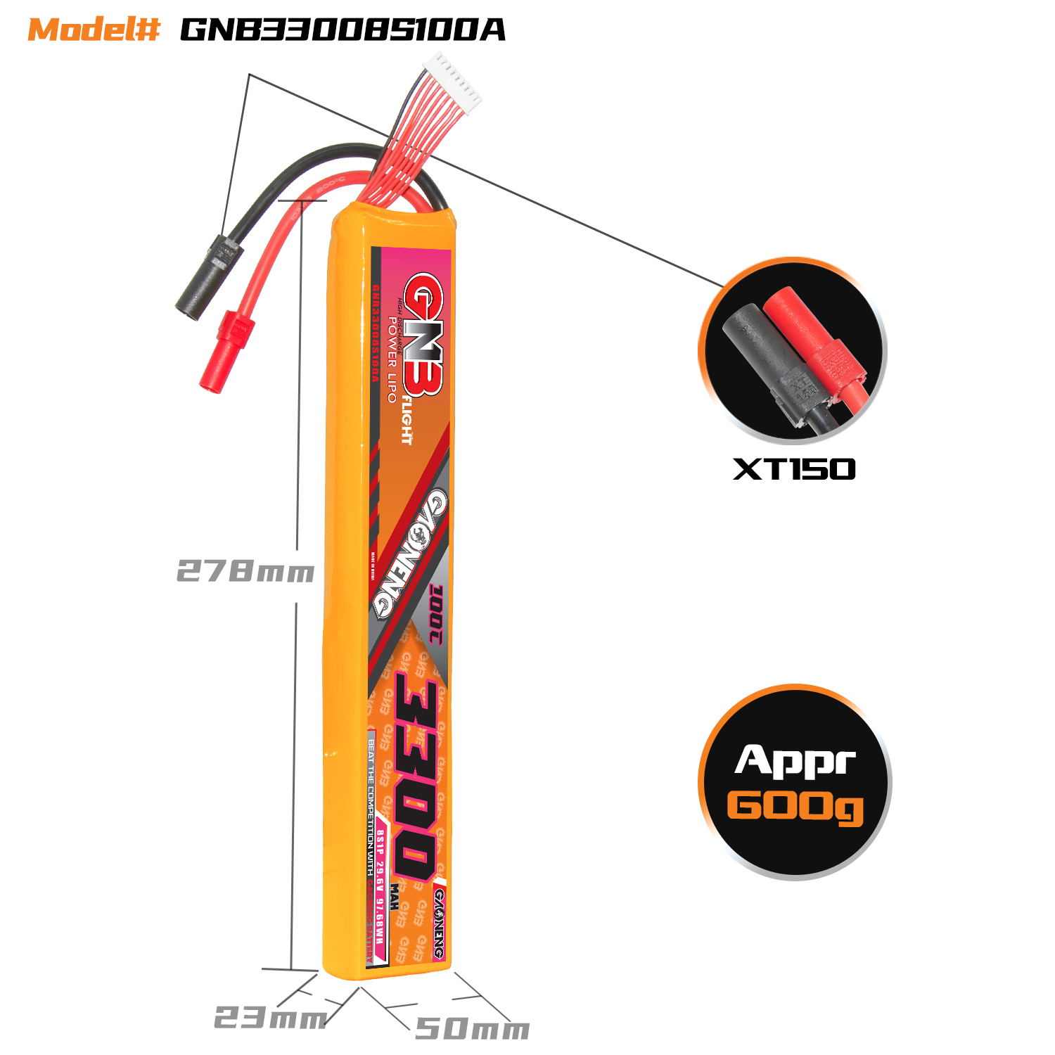 GAONENG GNB 8S 29.6V 3300mAh 100C LiPo Battery XT150