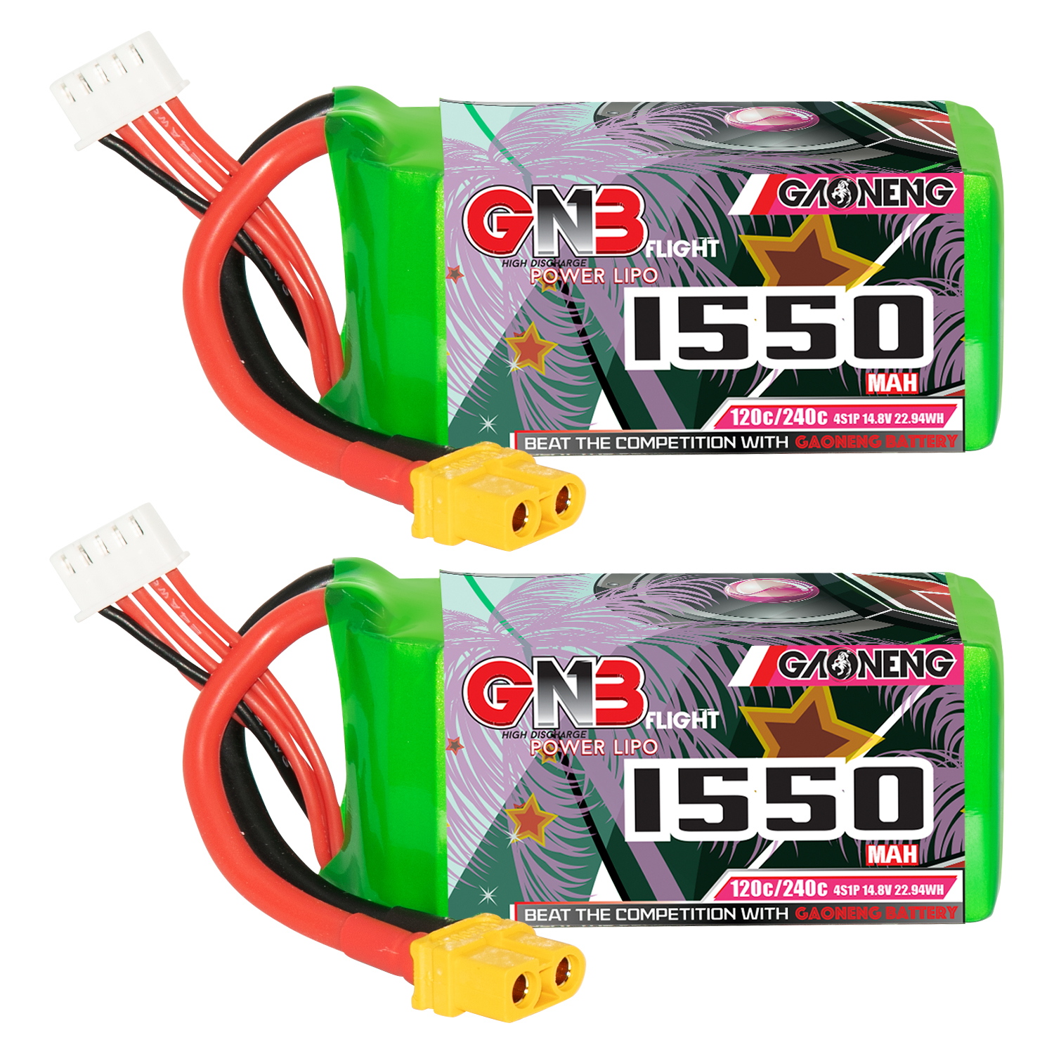 2PCS - GAONENG GNB 4S 14.8V 1550mAh 120C XT60 LiPo Battery