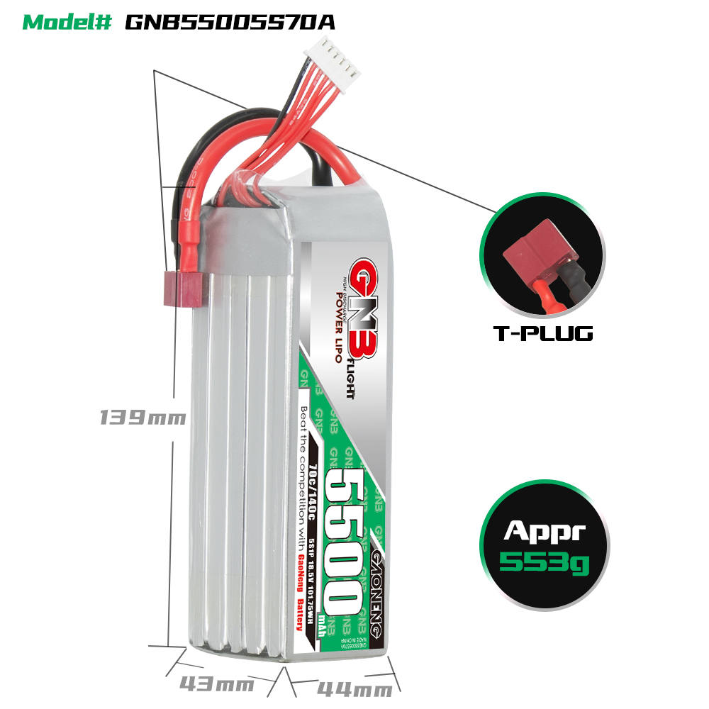 GAONENG GNB 5S 18.5V 5500mAh 70C T-PLUG RC LiPo Battery