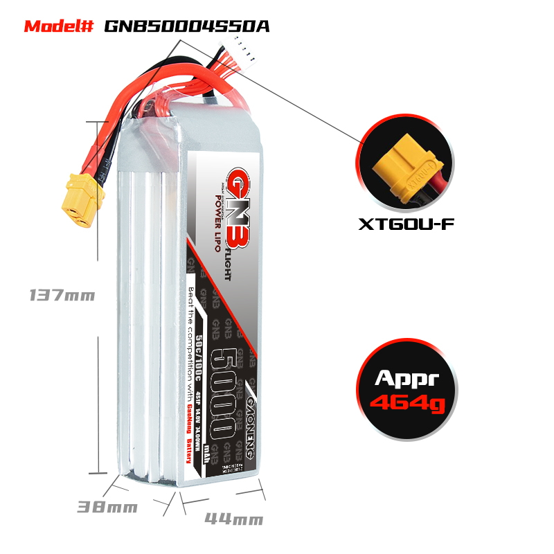 1PC - GAONENG GNB 4S 14.8V 4000mAh 50C LiPo Battery XT60