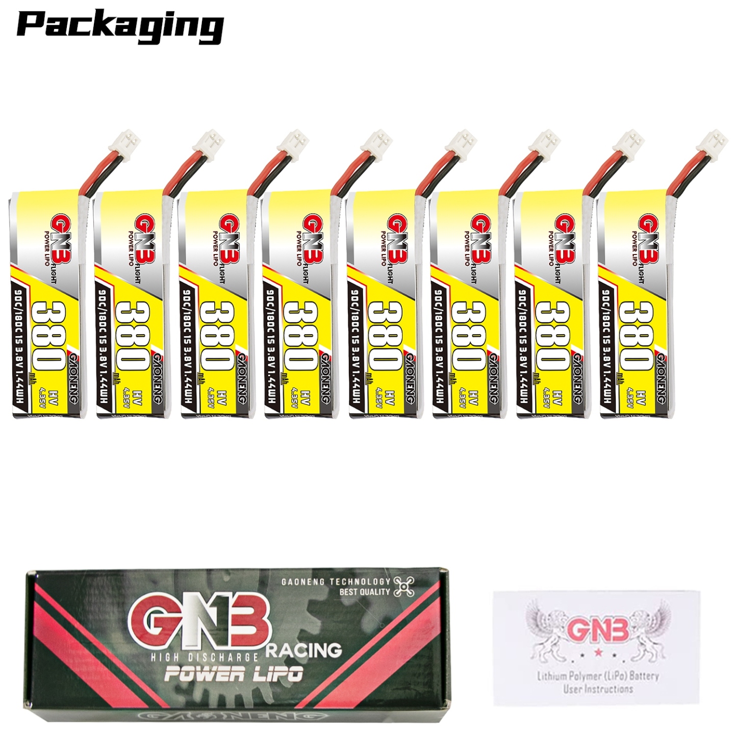 GAONENG GNB LiHV 1S 3.8V 380mAh 90C PH2.0 Cabled LiPo Battery