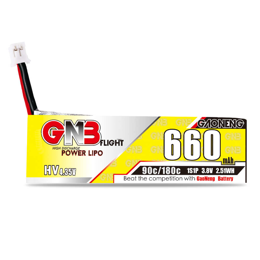 4PCS - GAONENG GNB LiHV 1S 3.8V 660mAh 90C PH2.0 Cabled LiPo Battery