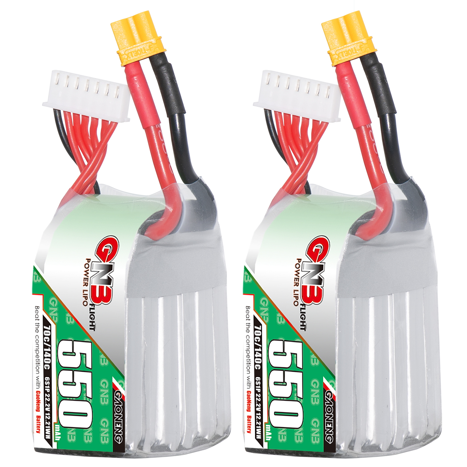 2PCS - GAONENG GNB 6S 22.2V 550mAh 70C XT30 LiPo Battery