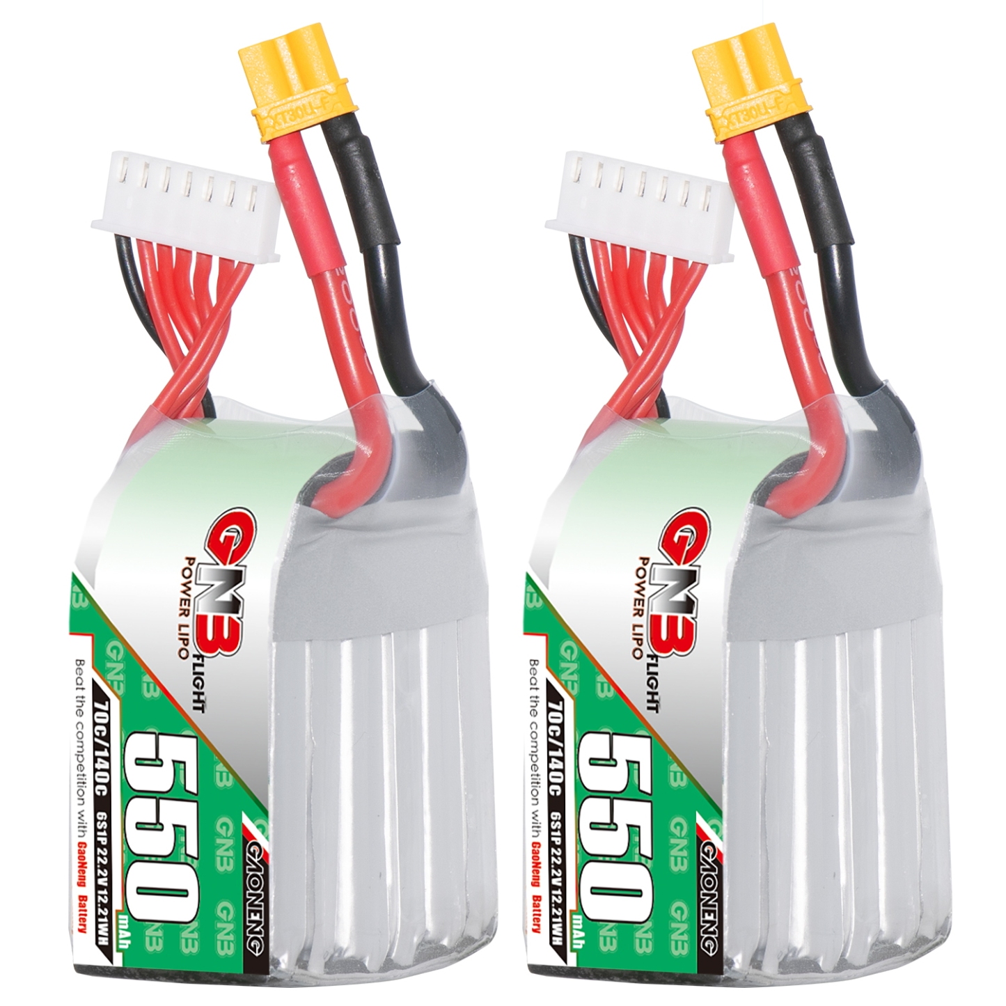 2PCS - GAONENG GNB 6S 22.2V 550mAh 70C XT30 LiPo Battery