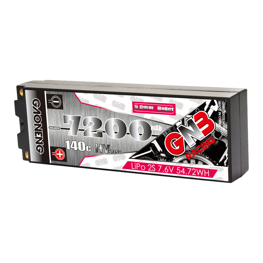 2PCS - GAONENG GNB LiHV 2S 7.6V 7200mAh 140C Hard Case LCG LiPo Battery
