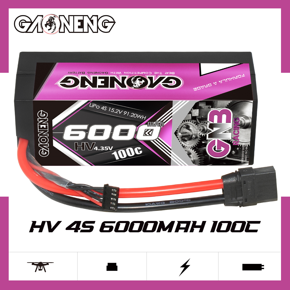 GAONENG GNB LiHV 4S 15.2V 6000mAh 100C Cabled Hard Case LiPo Battery XT90
