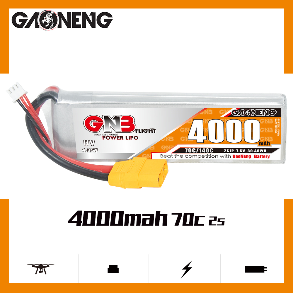 GAONENG GNB LiHV 2S 7.6V 4000mAh 70C LiPo Battery XT90
