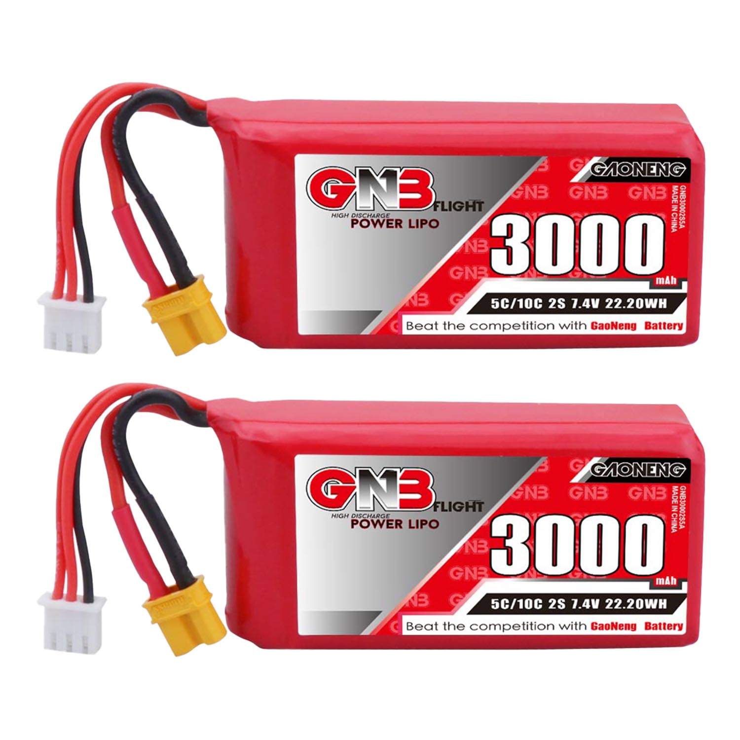 2PCS - GAONENG GNB 2S 7.4V 3000mAh 5C LiPo Battery XT30