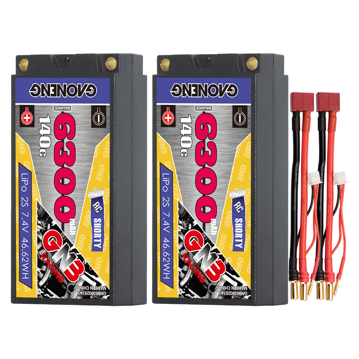 GAONENG GNB 2S 7.4V 6300mAh 140C Shorty 5mm Bullet Hard Case LiPo Battery