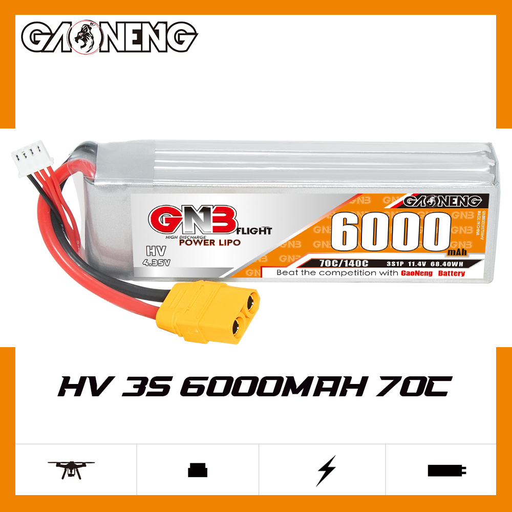 1PC - GAONENG GNB HV 3S 11.4V 6000mAh 70C LiPo Battery XT90