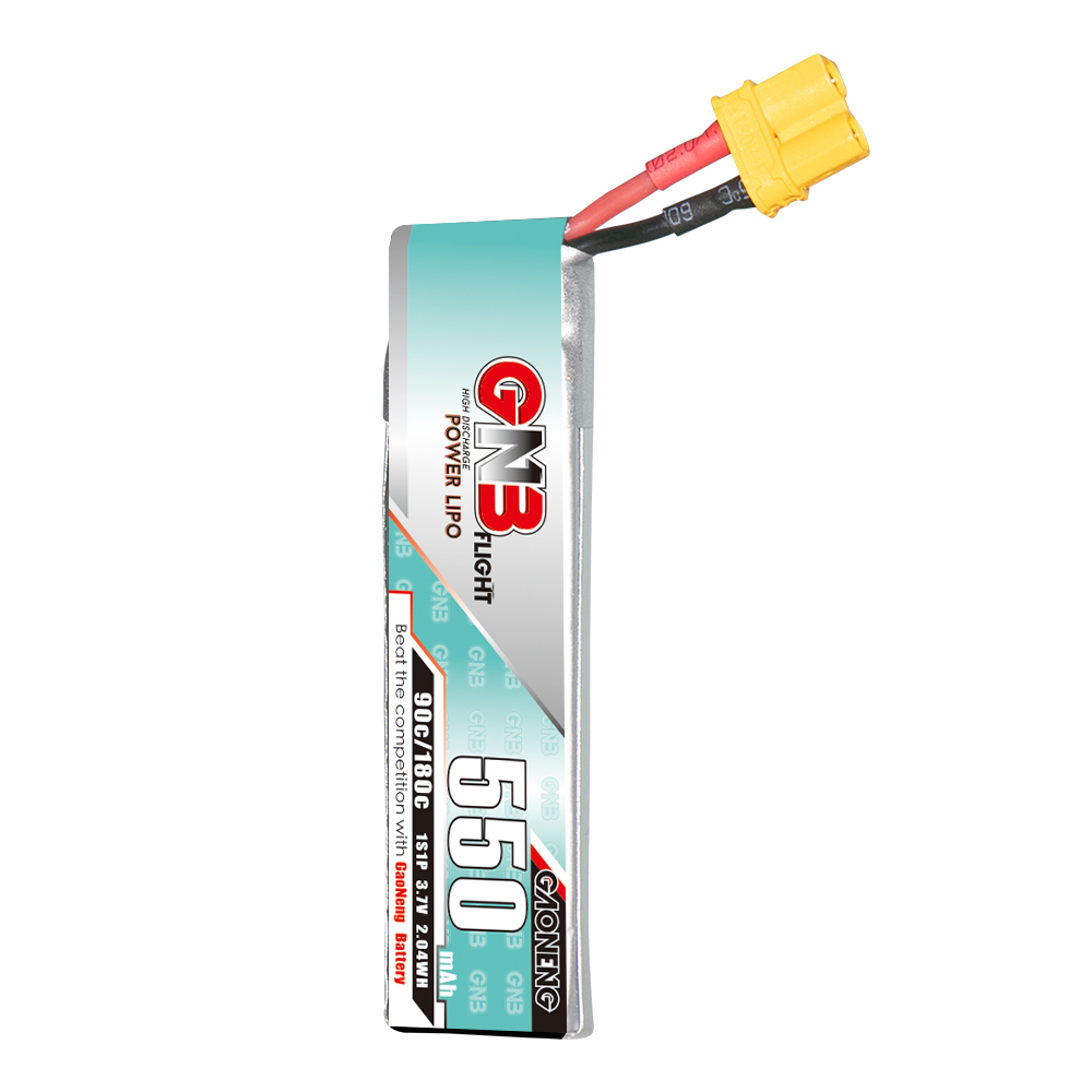4PCS - GAONENG GNB 1S 3.7V 550mAh 90C XT30 Cabled LiPo Battery