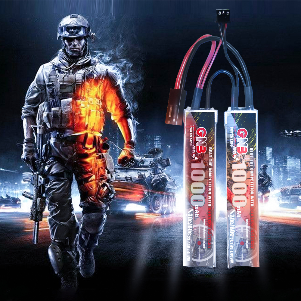 2PCS - GAONENG GNB 2S 7.4V 1000mAh 30C Mini Tamiya 2cells LiPo Battery for AirSoft