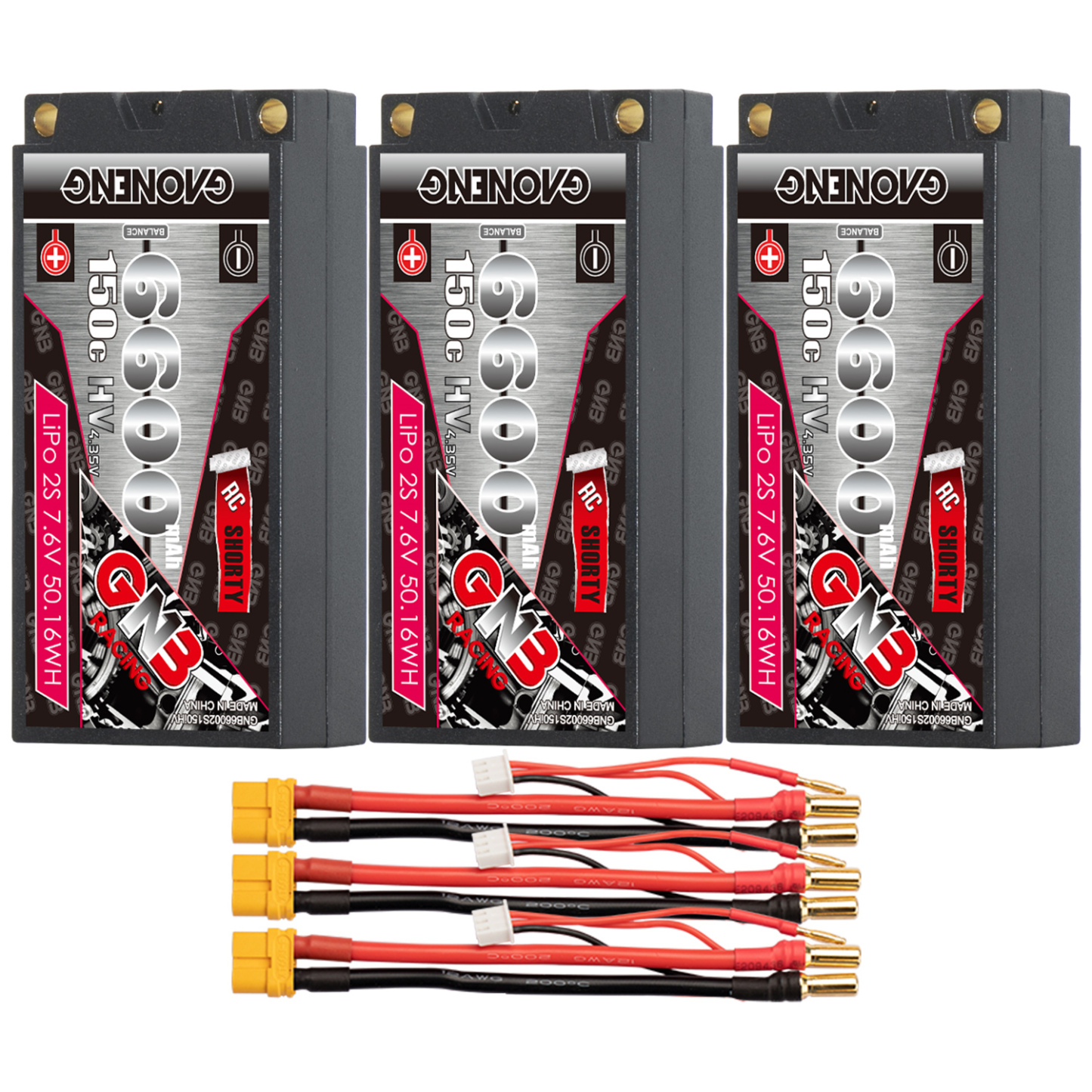 GAONENG GNB LiHV 2S 7.6V 6600mAh 150C Shorty Pack 5mm Bullet Hard Case LiPo Battery