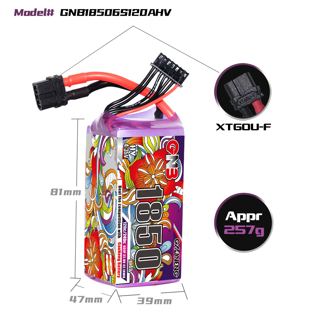 GAONENG GNB LiHV 6S 22.8V 1850mAh 120C XT60 LiPo Battery