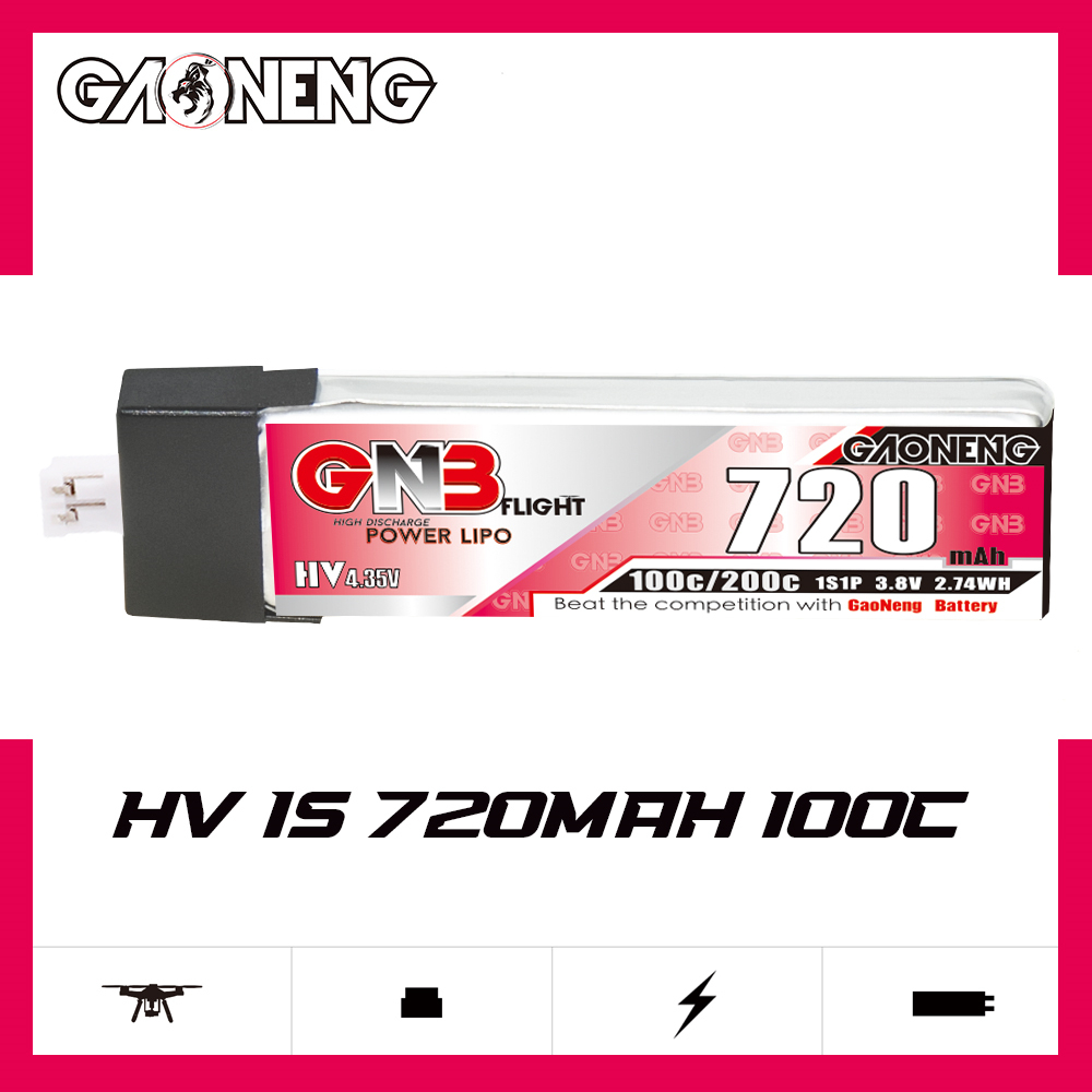 GAONENG GNB LiHV 1S 3.8V 720mAh 100C PH2.0 Plastic Head LiPo Battery