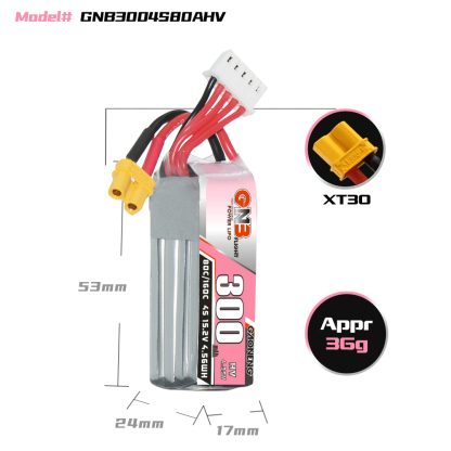 GAONENG GNB LiHV 4S 15.2V 300mAh 80C XT30 LiPo Battery