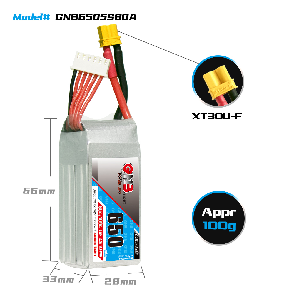 GAONENG GNB 5S 18.5V 650mAh 80C XT30 LiPo Battery
