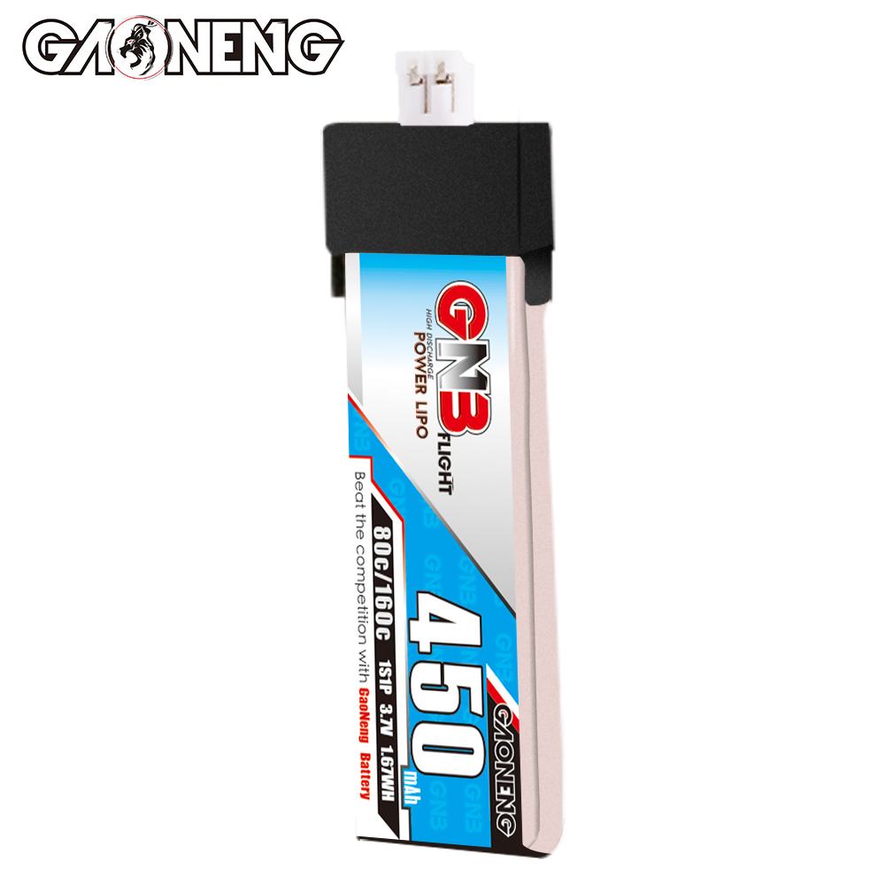 GAONENG GNB 1S 3.7V 450mAh 80C PH2.0 Plastic Head LiPo Battery Long Type