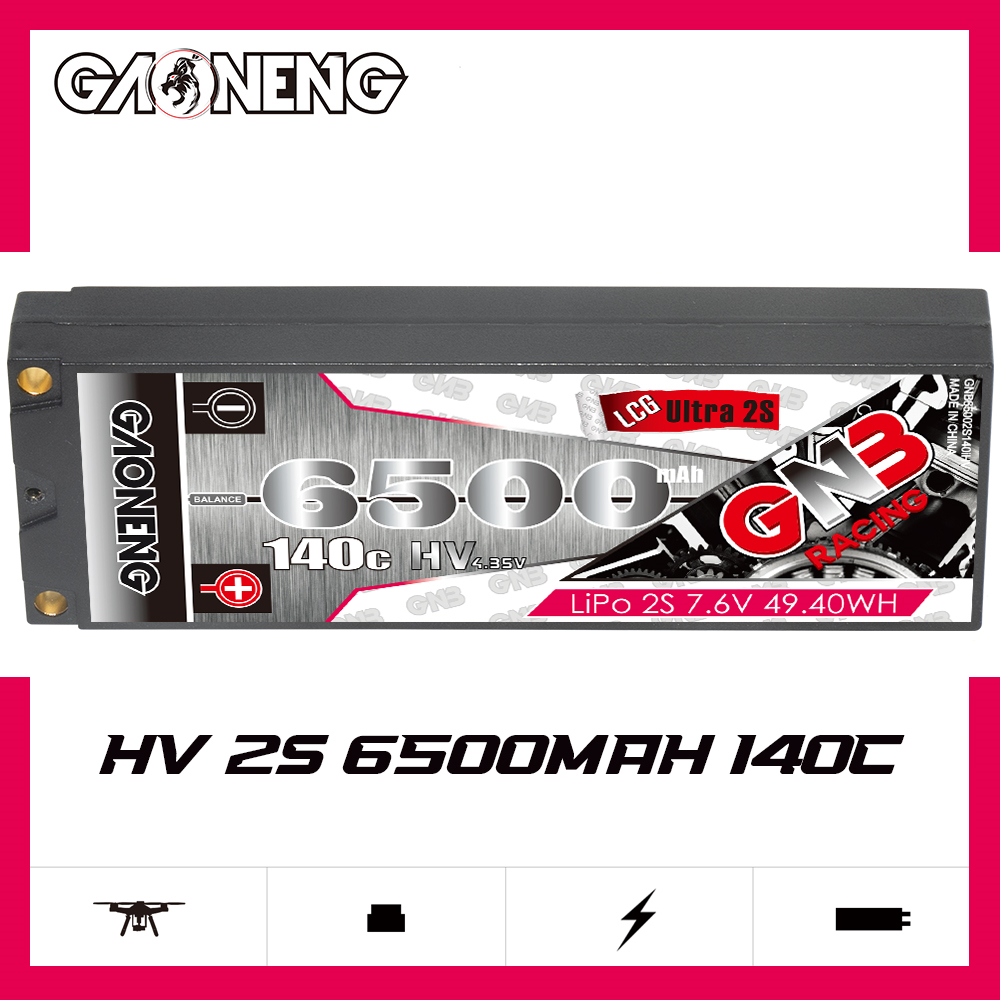 1PC - GAONENG GNB LiHV 2S 7.6V 6500mAh 140C 5mm Hard Case Ultra LCG LiPo Battery XT60