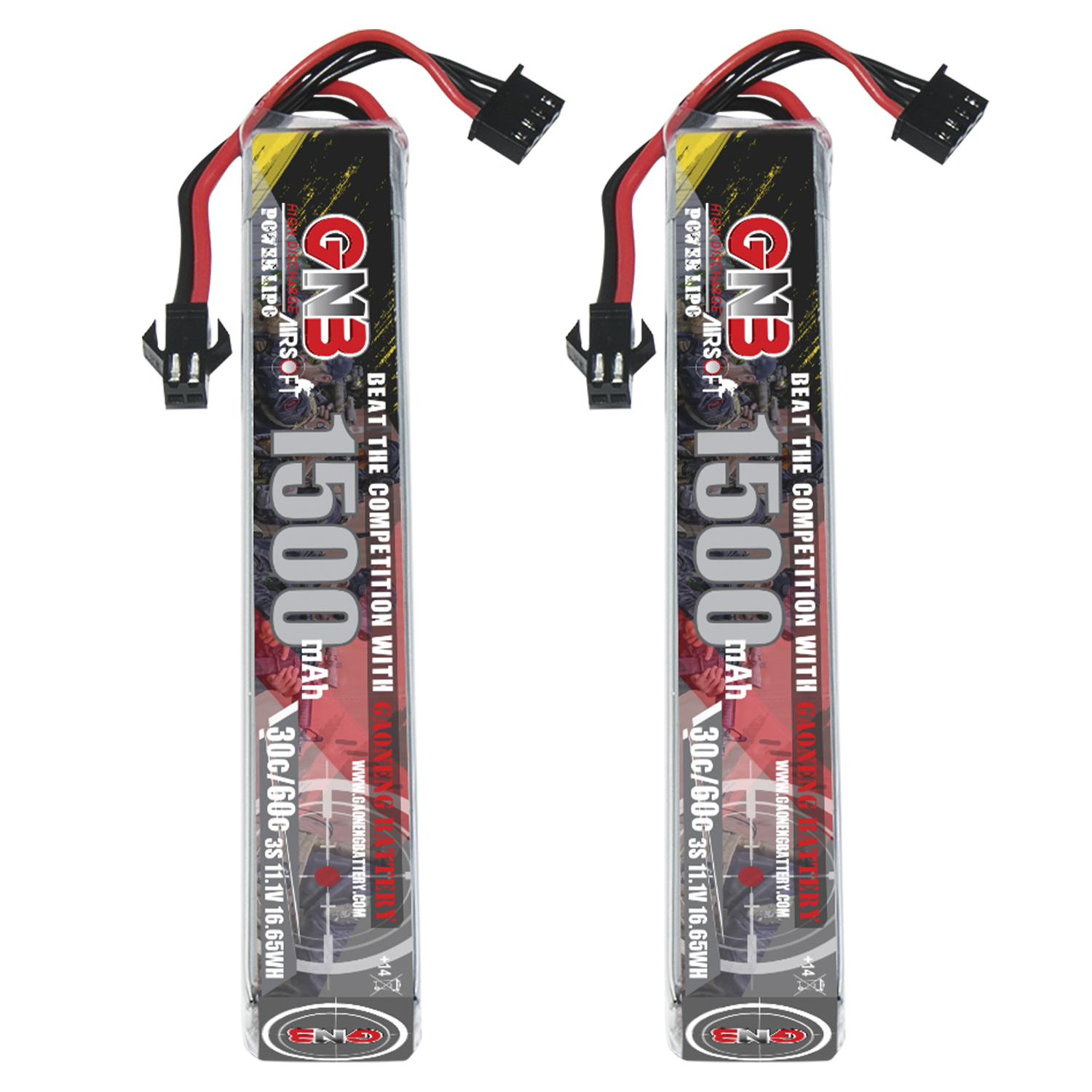 2PCS - GAONENG GNB 3S 11.1V 1500mAh 30C SM Plug LiPo Battery for AirSoft 