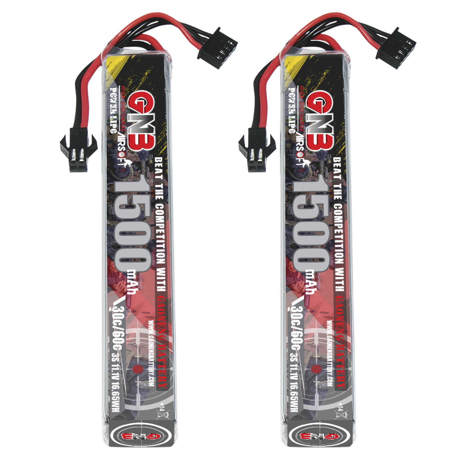 2PCS - GAONENG GNB 3S 11.1V 1500mAh 30C SM Plug LiPo Battery for AirSoft 