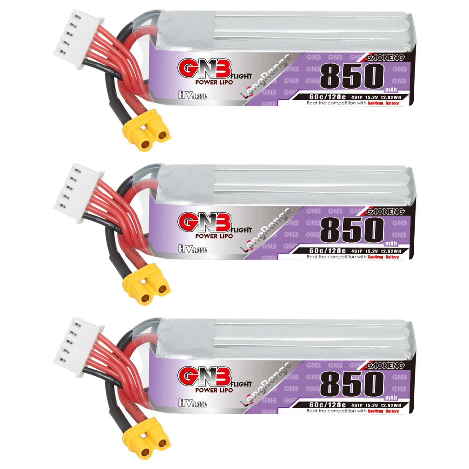 GAONENG GNB LiHV 4S 15.2V 850mAh 60C XT30 LiPo Battery Long Range