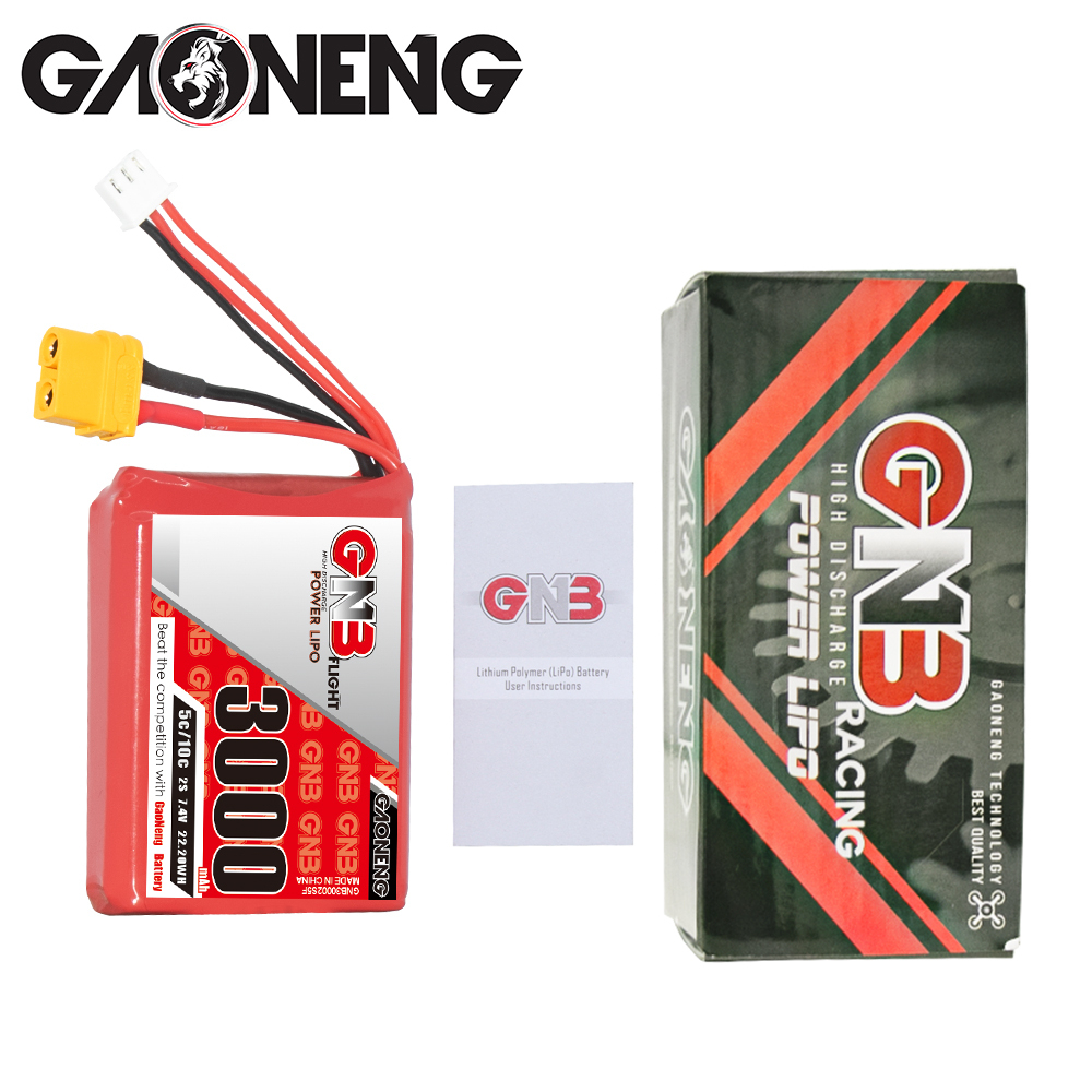 2PCS - GAONENG GNB 2S 7.4V 3000mAh 5C LiPo Battery XT60