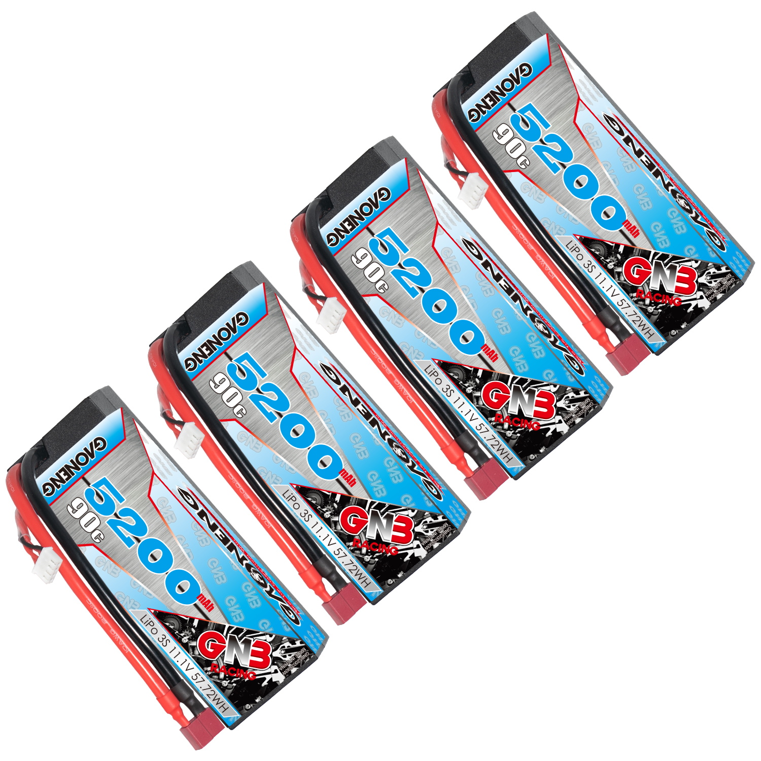 GAONENG GNB 3S 11.1V 5200mAh 90C Cabled Hard Case LiPo Battery T-PLUG