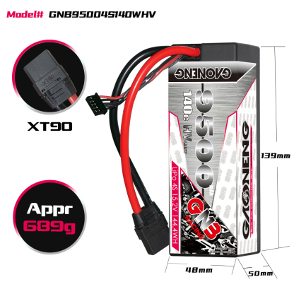 GAONENG GNB LiHV 4S 15.2V 9500mAh 140C Cabled Hard Case LiPo Battery XT90