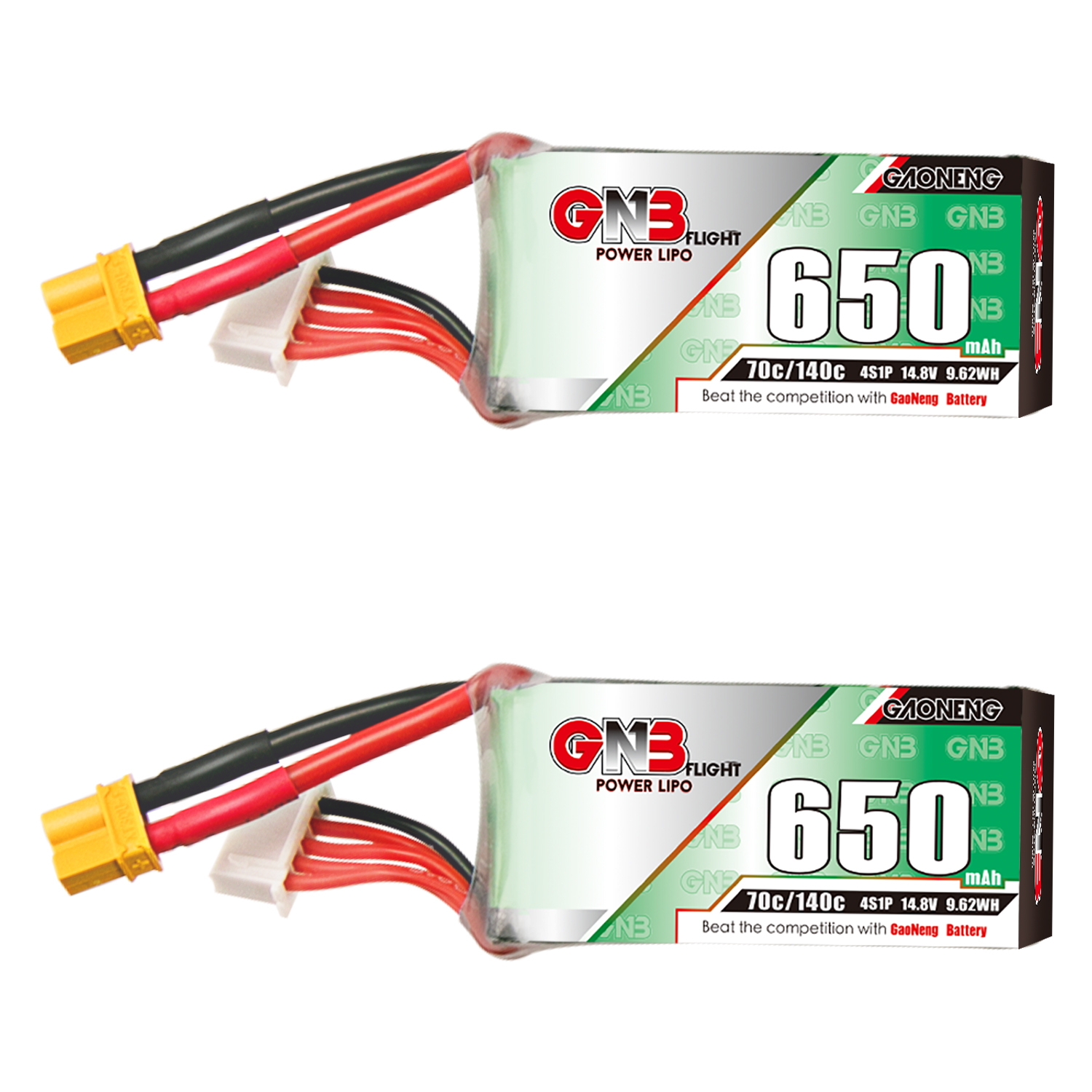 2PCS - GAONENG GNB 4S 14.8V 650mAh 70C XT30 LiPo Battery