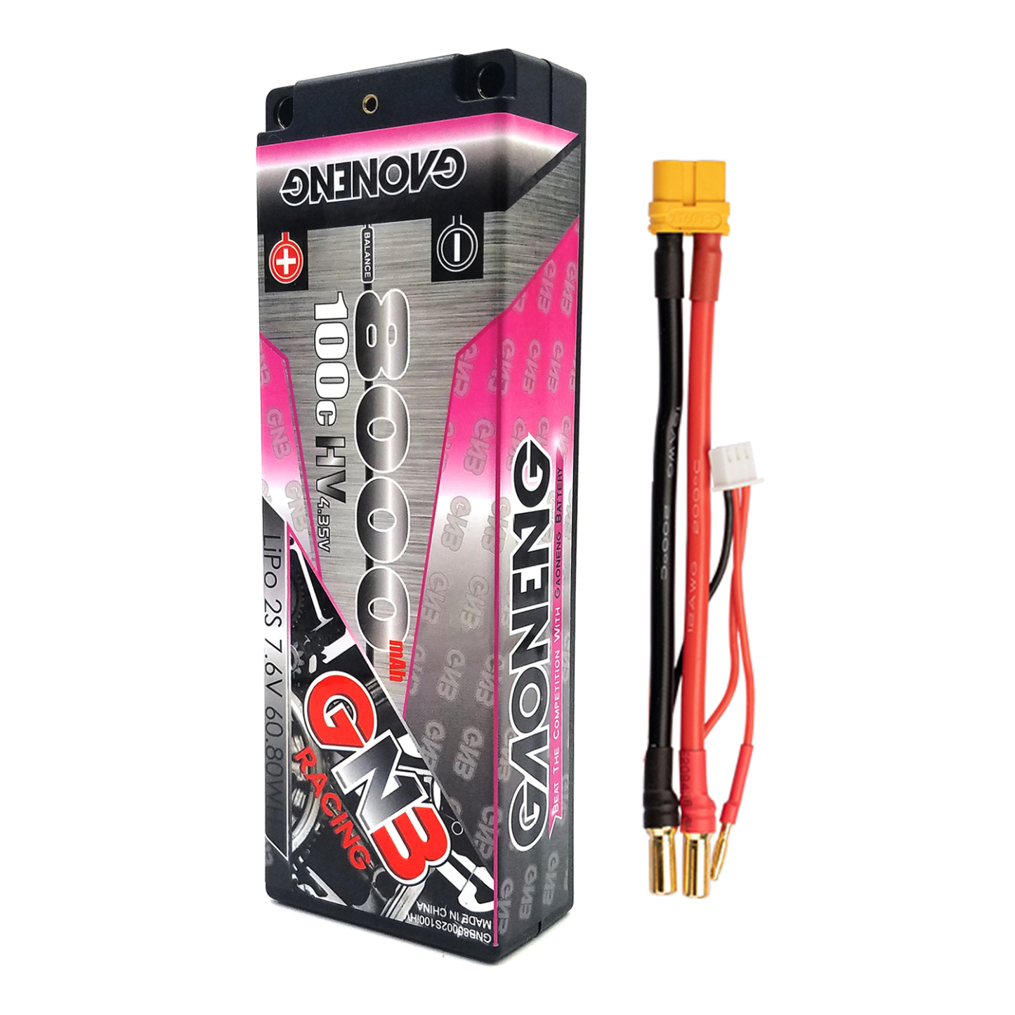 1PCS - GAONENG GNB LiHV 2S 7.6V 8000mAh 100C Hard Case LiPo Battery XT60