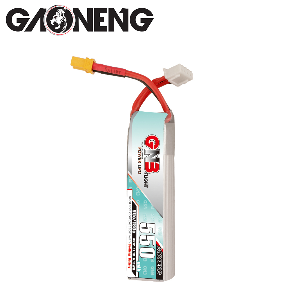 2PCS - GAONENG GNB 3S 11.1V 550mAh 90C XT30 LiPo Battery Long Type