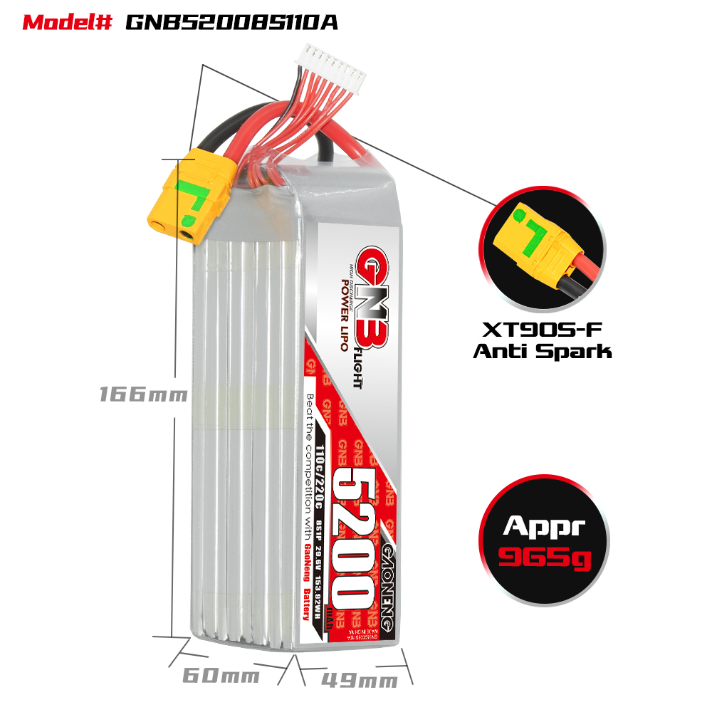 GAONENG GNB 8S 29.6V 5200mAh 110C LiPo Battery XT90S Anti Spark