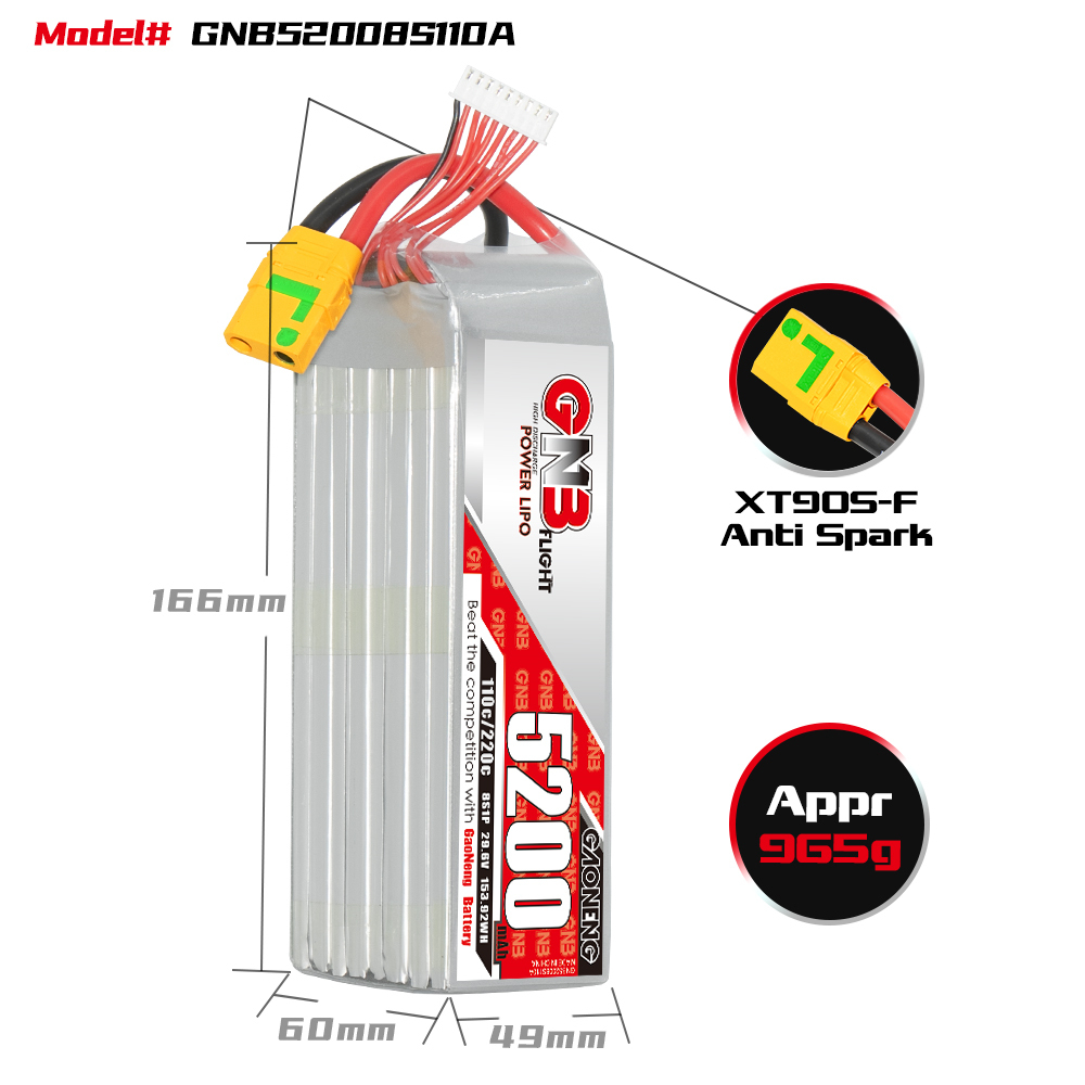 GAONENG GNB 8S 29.6V 5200mAh 110C LiPo Battery XT90S Anti Spark
