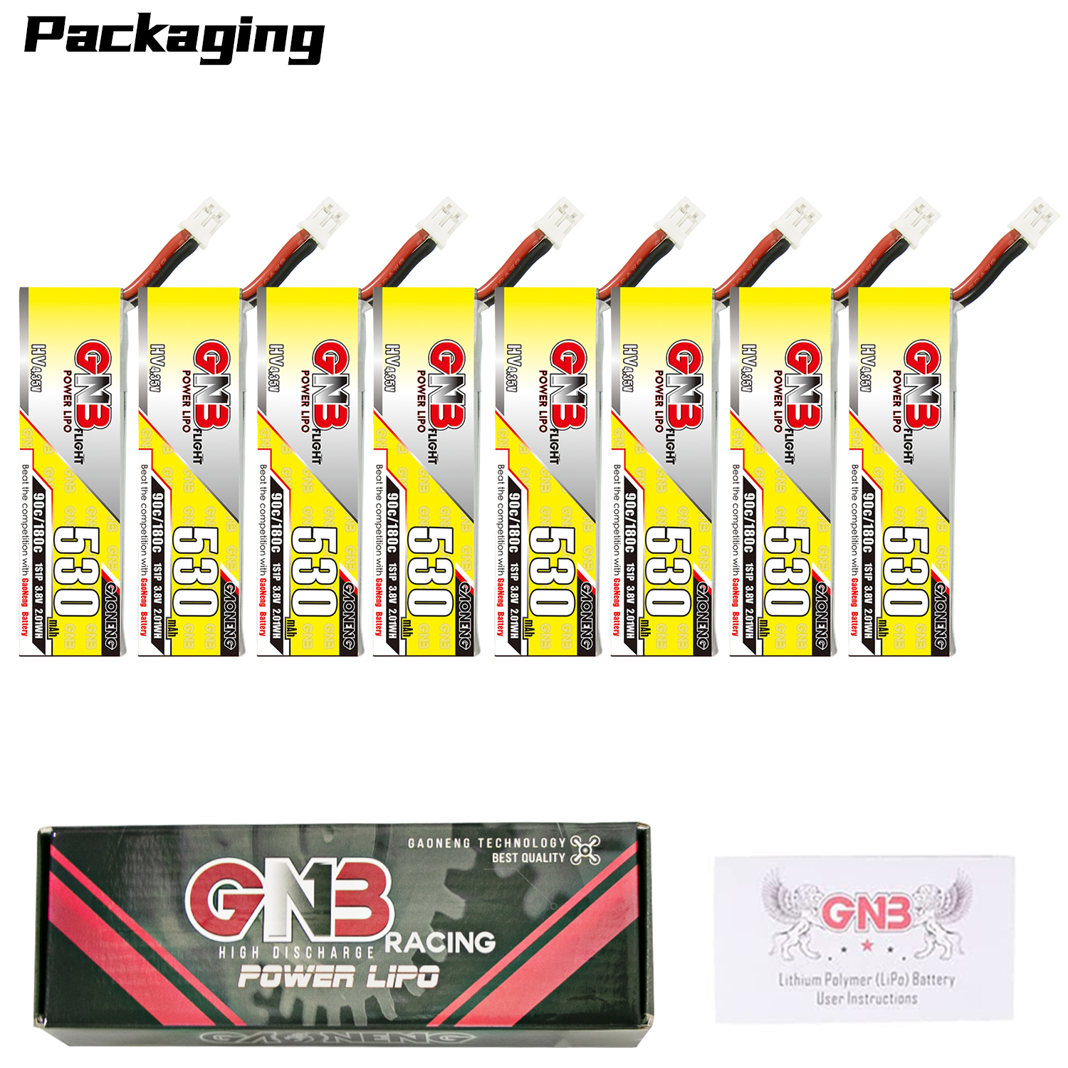 GAONENG GNB LiHV 1S 3.8V 530mAh 90C PH2.0 Cabled LiPo Battery